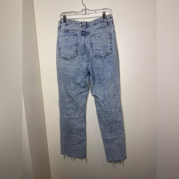 Zara Blue Denim Straight Leg Distressed High Rise Cropped Jeans - Picture 6 of 7